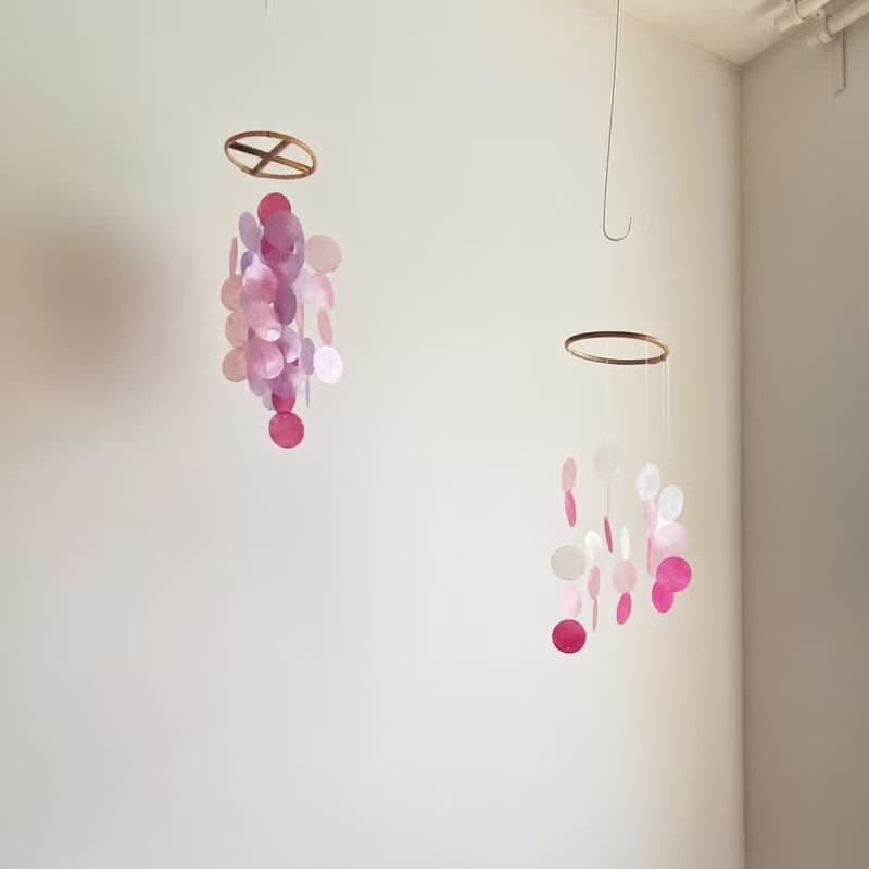 PRE-MADE | Italian Xylophone_Pink Circle | Shell Wind Chime Mobile | #0-328