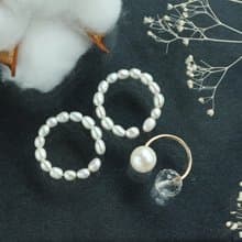 14kgf- rice pearl & crystal ear cuff set