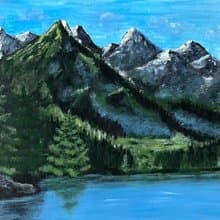 Morning in the mountains. Mountain landscape. Gouache paint