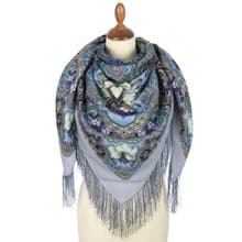 Pavlovo Posad Russian Shawl 100% Wool Scarf 125x125 cm Wrap Silk Fringe 1862-1