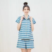 立體小刺蝟落肩短袖襯衫-UMORFIL-海浪深藍/居家服