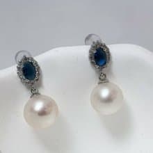 靈動款 海藍寶 天然淡水珍珠 耳環