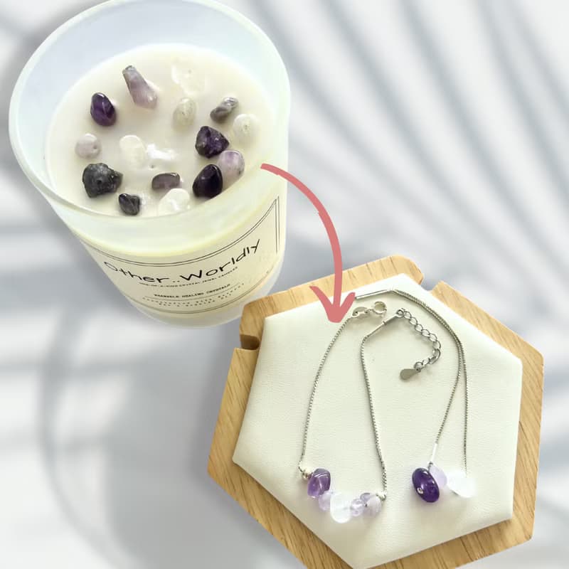 三合一  香氛蠟燭、水晶和 DIY 首飾 (包銀鏈) - 薰衣草味