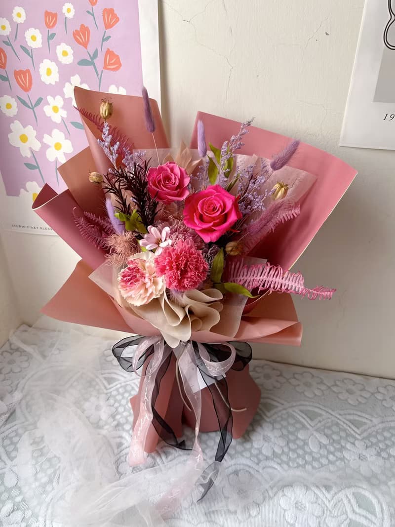 【flower-of-life】莓果色永生花束 日本永生花 生日花束 生日
