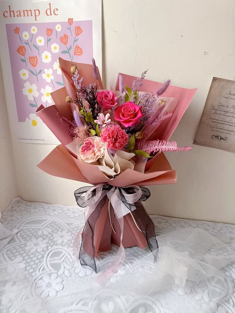 【flower-of-life】莓果色永生花束 日本永生花 生日花束 生日