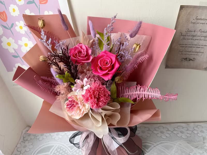 【flower-of-life】莓果色永生花束 日本永生花 生日花束 生日