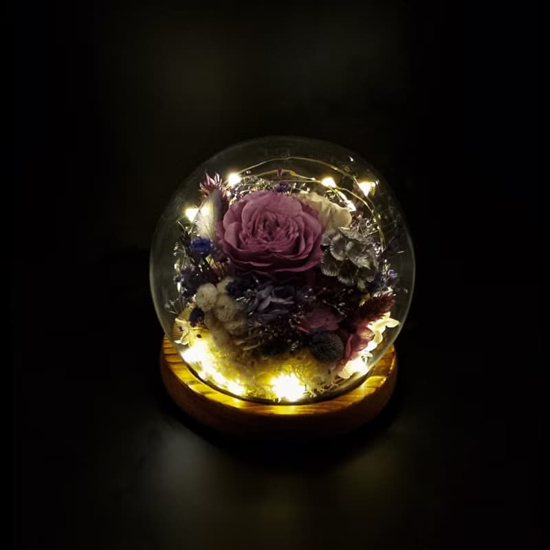 Enman永生花水晶玻璃球擺設 - 紫霞色