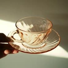 復古法國 Arcoroc 粉紅色玻璃杯碟  咖啡杯/ 茶杯