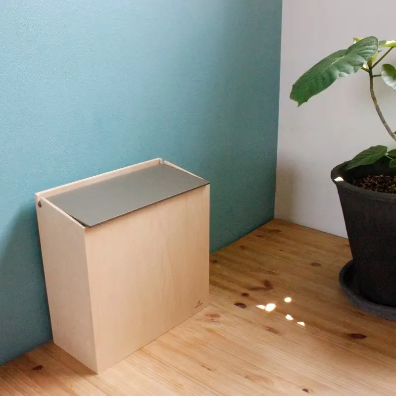 日本 yamato japan 純手工木製SLIM DUST 掀蓋式小容量垃圾桶 8L
