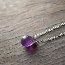 Amethyst drop Necklace, 925 Silver, Aquarius Stone, Pisces Crystal, Mother's Day
