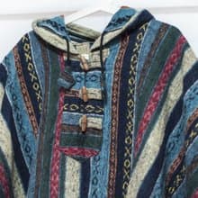 印地安民族風流蘇斗篷/波希米亞斗篷披肩/棉麻連帽斗篷-藍摩洛哥