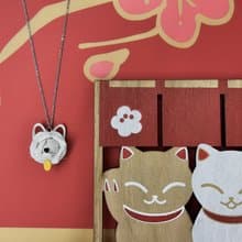 【招財貓】皮革小玫瑰頸鏈【項鏈】