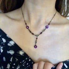 Vintage Sweet Romance Dainty Floral Pink Crystal Beads Necklace