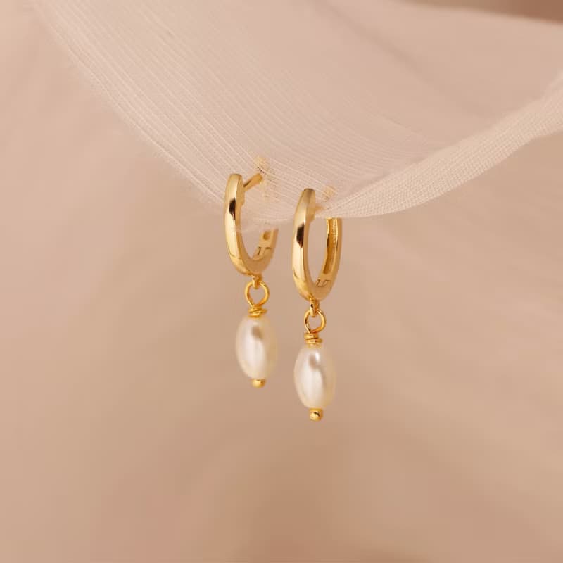 s925銀氣質珍珠耳環配飾 精緻純銀鍍金耳圈 防敏感 女生耳環