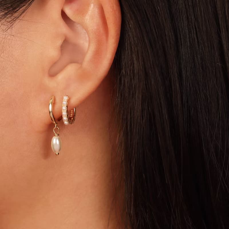 s925銀氣質珍珠耳環配飾 精緻純銀鍍金耳圈 防敏感 女生耳環