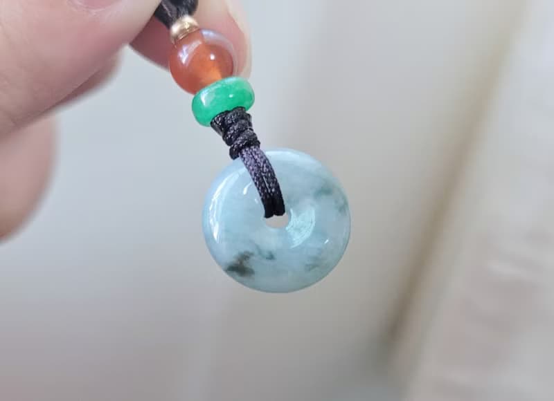 親翠 天然翡翠 冰飄藍綠花優雅秀氣平安釦項鍊