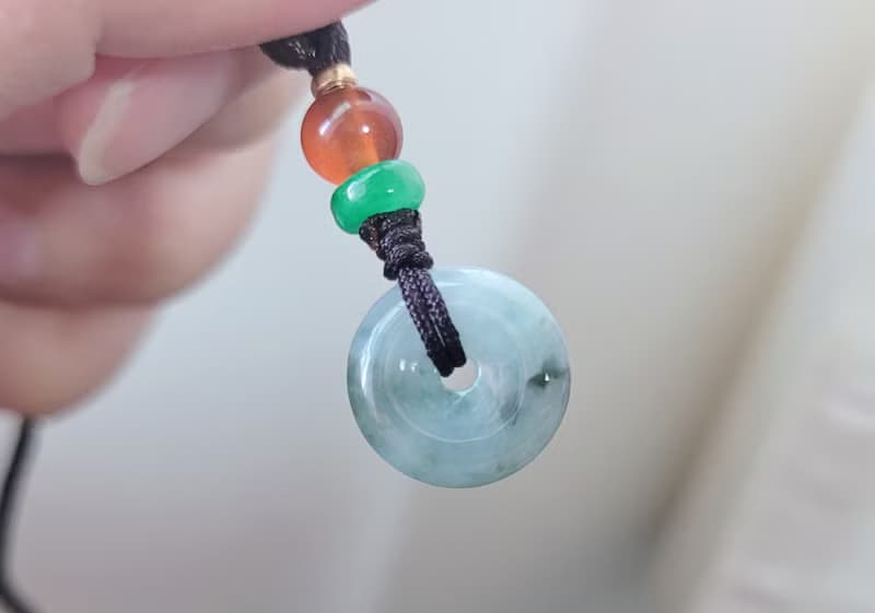 親翠 天然翡翠 冰飄藍綠花優雅秀氣平安釦項鍊