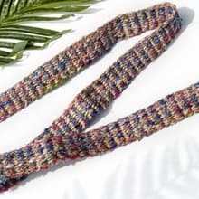 手工編織棉麻腰帶 手工梭織皮帶-藍色彩虹星辰條紋 手捻紗麗絲線