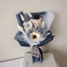 畢業熊花束 水藍太陽花花束 向日葵 生日 週年 畢業禮物 老師禮物