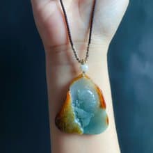 緬甸玉翡翠 天然紅翡 手工雕 荷葉魚 翡翠 禮物 天然石 項鍊