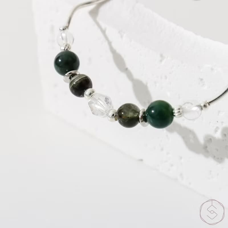 往昔 | 水草瑪瑙 綠幽靈 白水晶 S925純銀 | 天然水晶手鍊
