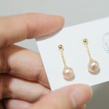 【Pinkoi 獨家發售】天然淡水粉橙珍珠 全925純銀耳環/耳夾 金/銀