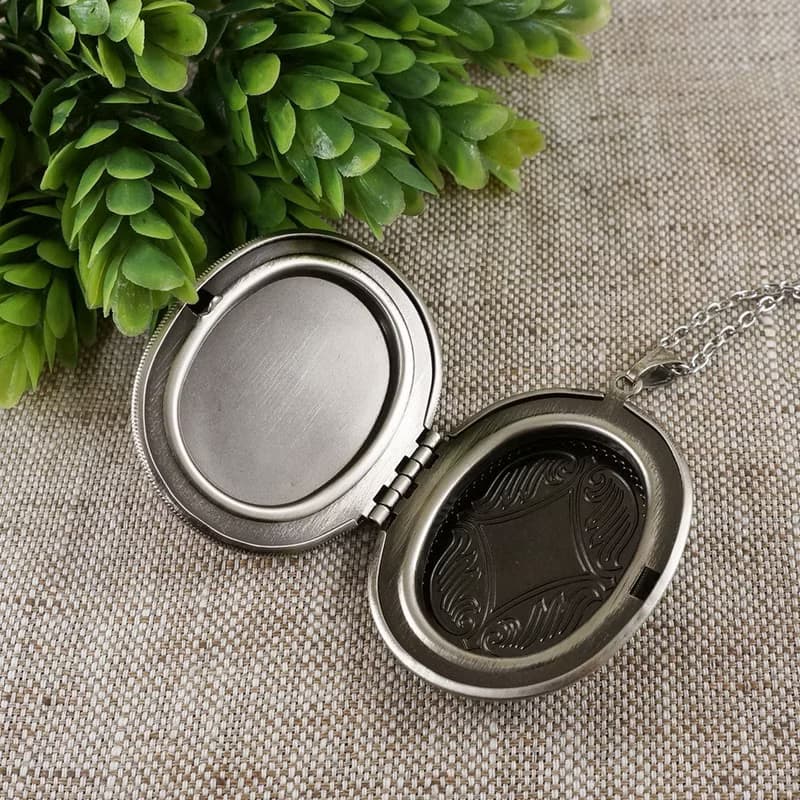 Photo Locket Pink Flower Floral Cameo Oval Pendant Necklace Woman Jewelry Gift