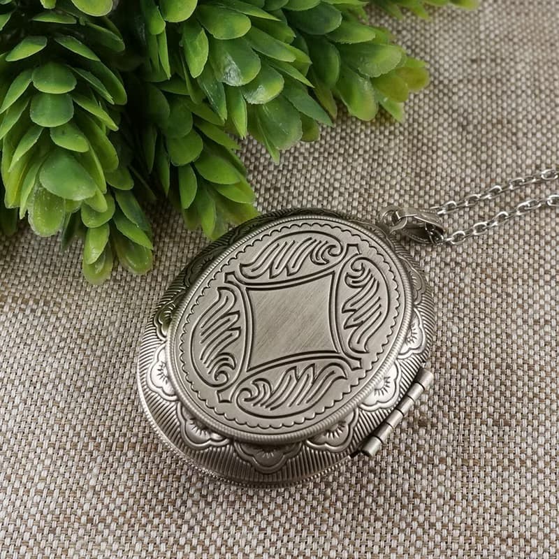 Photo Locket Pink Flower Floral Cameo Oval Pendant Necklace Woman Jewelry Gift