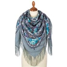 Pavlovo Posad Russian Shawl 100% Wool Scarf 125x125 cm Wrap Silk Fringe 1882-11