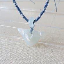 純銀【比翼雙飛】冰灑烏雞愛心翡翠絲光編織項鍊*SA31*招財、開運