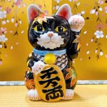 【楓影戀心】日本清水燒招財貓 |  黑地紅葉