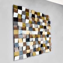 手工木質3D方塊馬賽克壁掛雕塑 金色 銀色 香檳色 白色