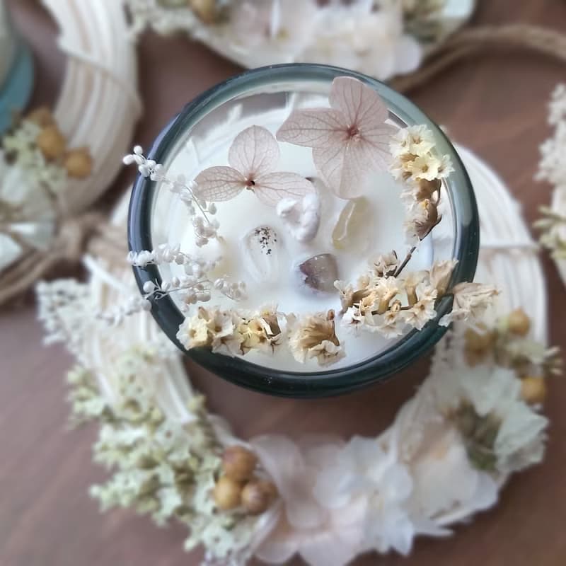 【禮盒】花環彩幽靈大豆香氛蠟燭組合 粉水晶玻璃杯 結婚小物