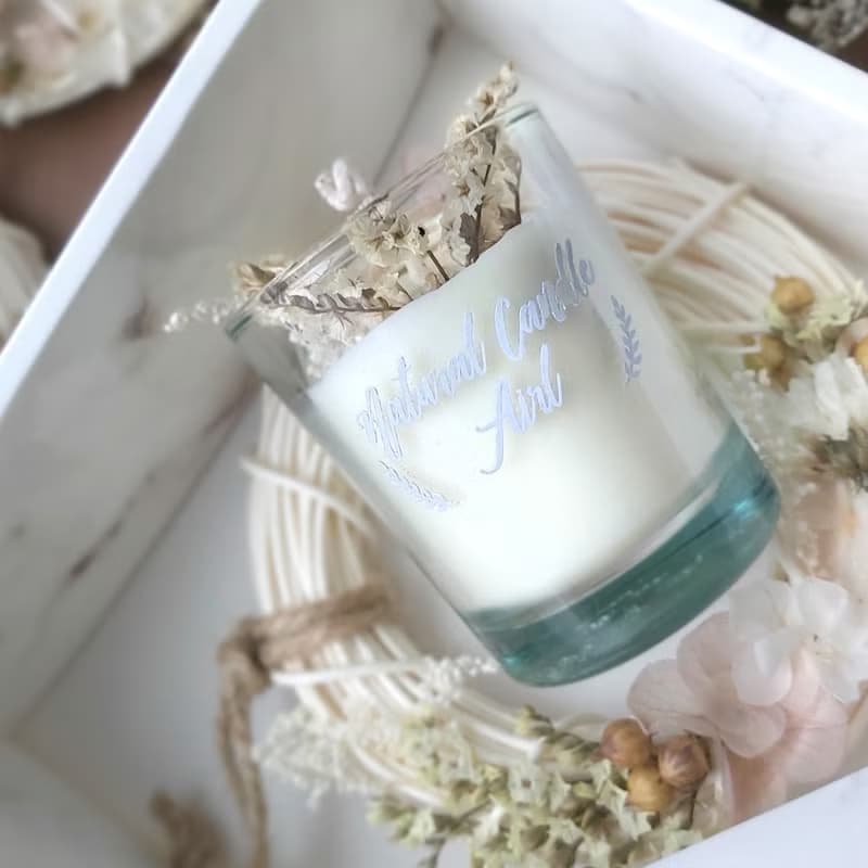 【禮盒】花環彩幽靈大豆香氛蠟燭組合 粉水晶玻璃杯 結婚小物