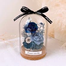 永生花玻璃盅-夜色詩篇 l 不凋花玻璃盅 日本玫瑰 乾燥花盅