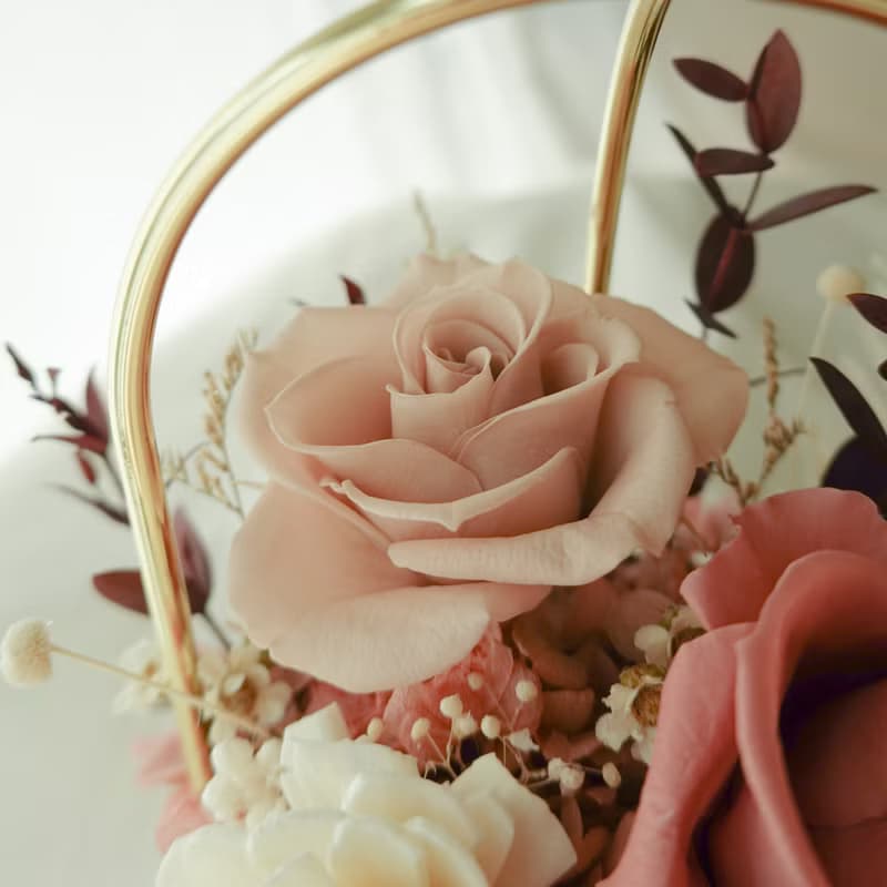 永生花愛心提把盆花-莫蘭迪粉