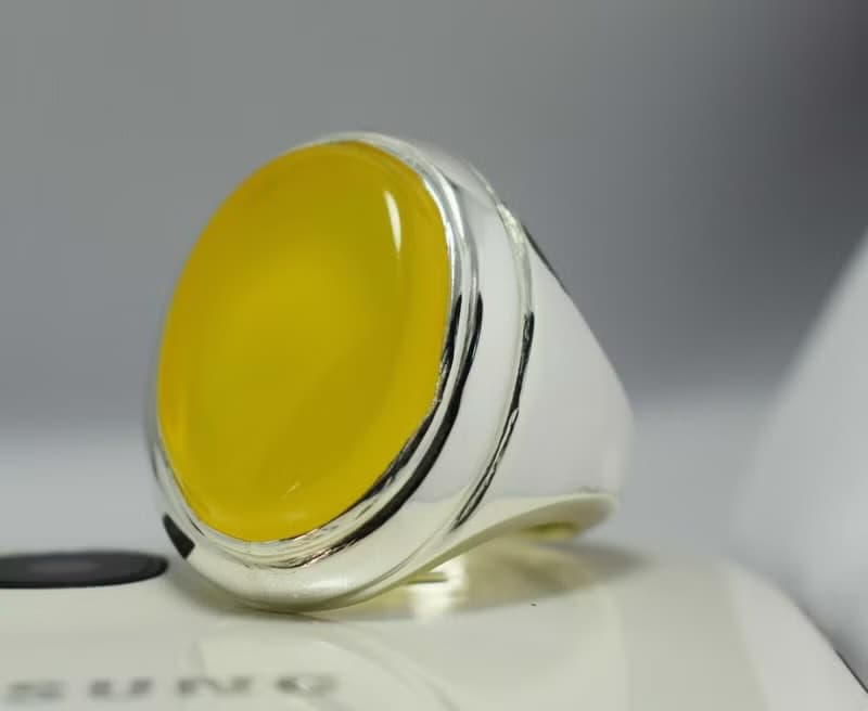 Yellow Zard Yemeni Agate Aqiq Akik Aqeeq Bague Shia Rigs Handmade Ring Mens Ring