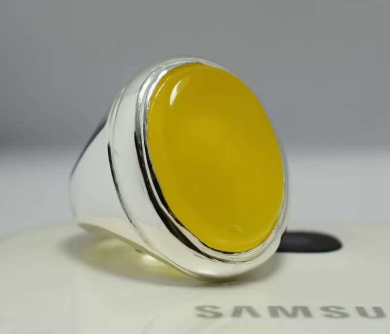 Yellow Zard Yemeni Agate Aqiq Akik Aqeeq Bague Shia Rigs Handmade Ring Mens Ring