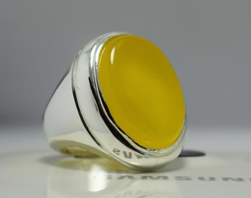 Yellow Zard Yemeni Agate Aqiq Akik Aqeeq Bague Shia Rigs Handmade Ring Mens Ring