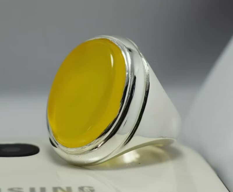 Yellow Zard Yemeni Agate Aqiq Akik Aqeeq Bague Shia Rigs Handmade Ring Mens Ring