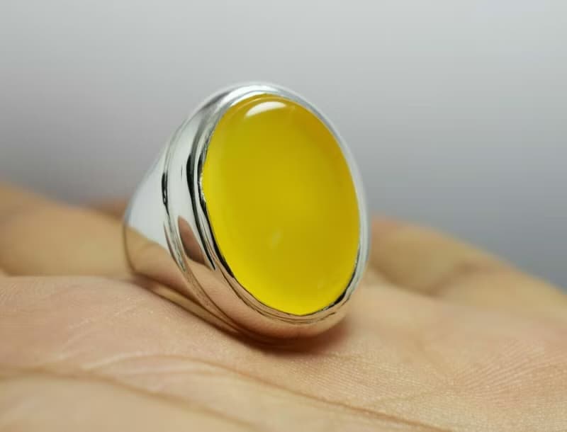 Yellow Zard Yemeni Agate Aqiq Akik Aqeeq Bague Shia Rigs Handmade Ring Mens Ring