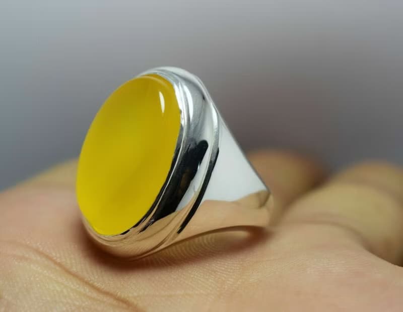 Yellow Zard Yemeni Agate Aqiq Akik Aqeeq Bague Shia Rigs Handmade Ring Mens Ring