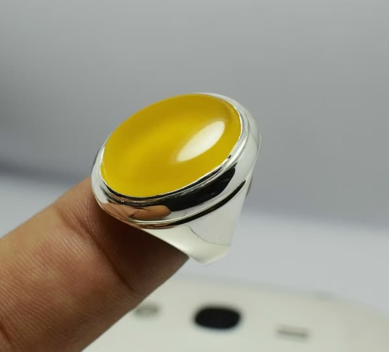 Yellow Zard Yemeni Agate Aqiq Akik Aqeeq Bague Shia Rigs Handmade Ring Mens Ring
