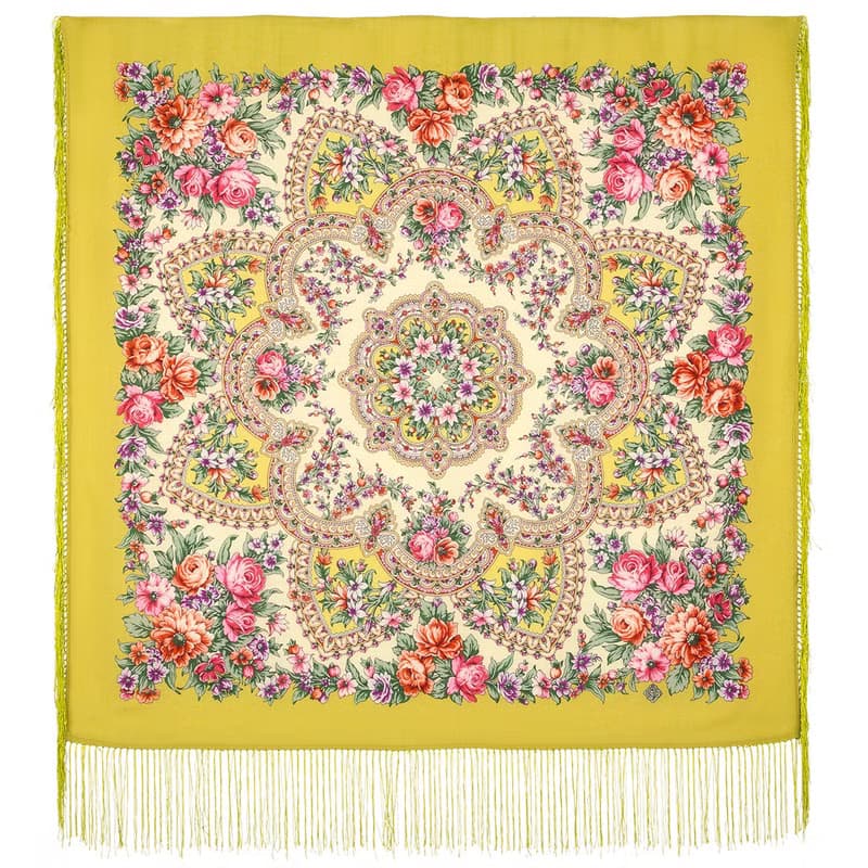 Authentic Pavlovo Posad Russian Shawl Scarf Soft 100% Wool 89x89 cm 1874-10