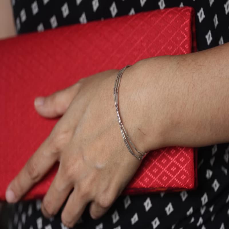 3-tiered handmade oxydized silver tube-beads bracelet (B0056)