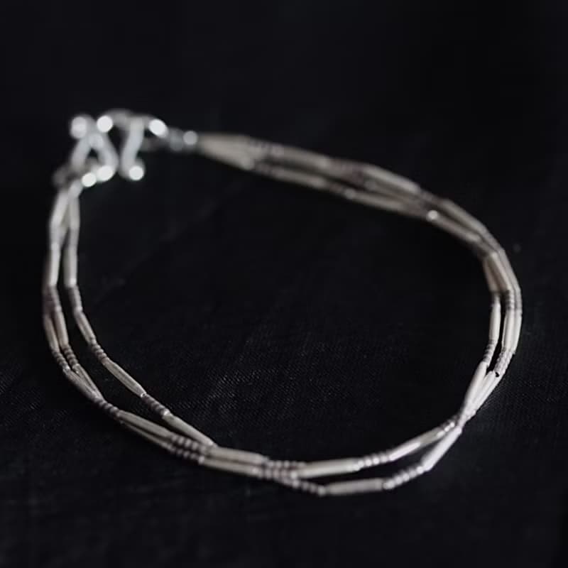 3-tiered handmade oxydized silver tube-beads bracelet (B0056)