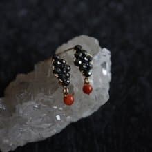 14KGF 黑膽石×南紅瑪瑙 天然石耳環