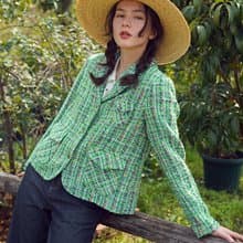 進口花呢小香風春日彩綠西服外套