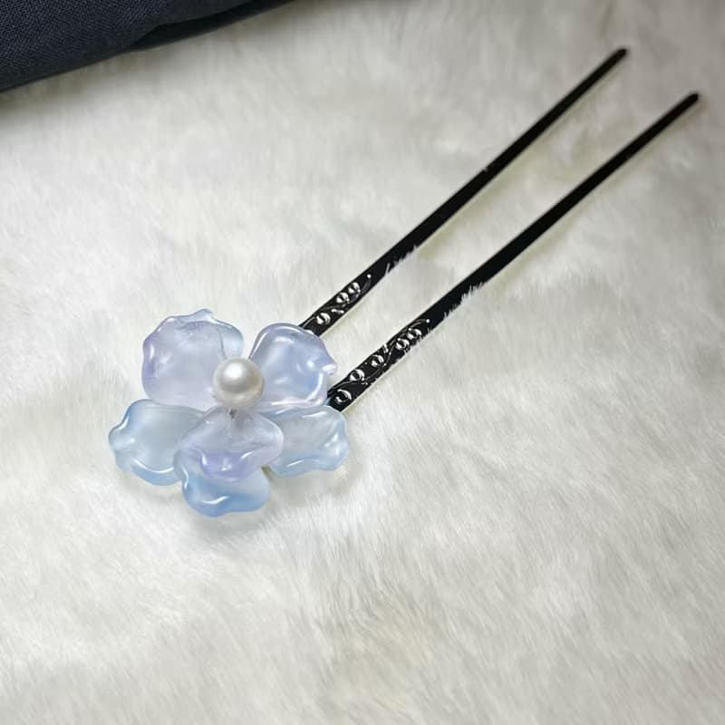 透藍紫櫻草花綴珍珠髮簪 ‧ 一物一圖 ‧