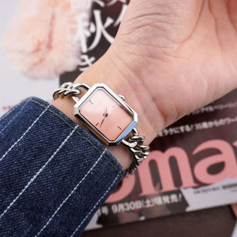 RELAX TIME 長方手鍊風格女錶 粉 (RT-109-2-05)